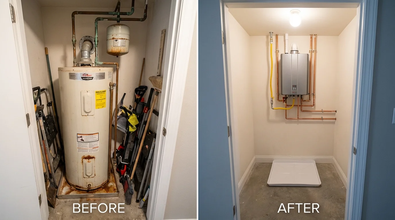 Tank water heater versus wall-mounted tankless unit comparison for Lansdowne, PA homeowners