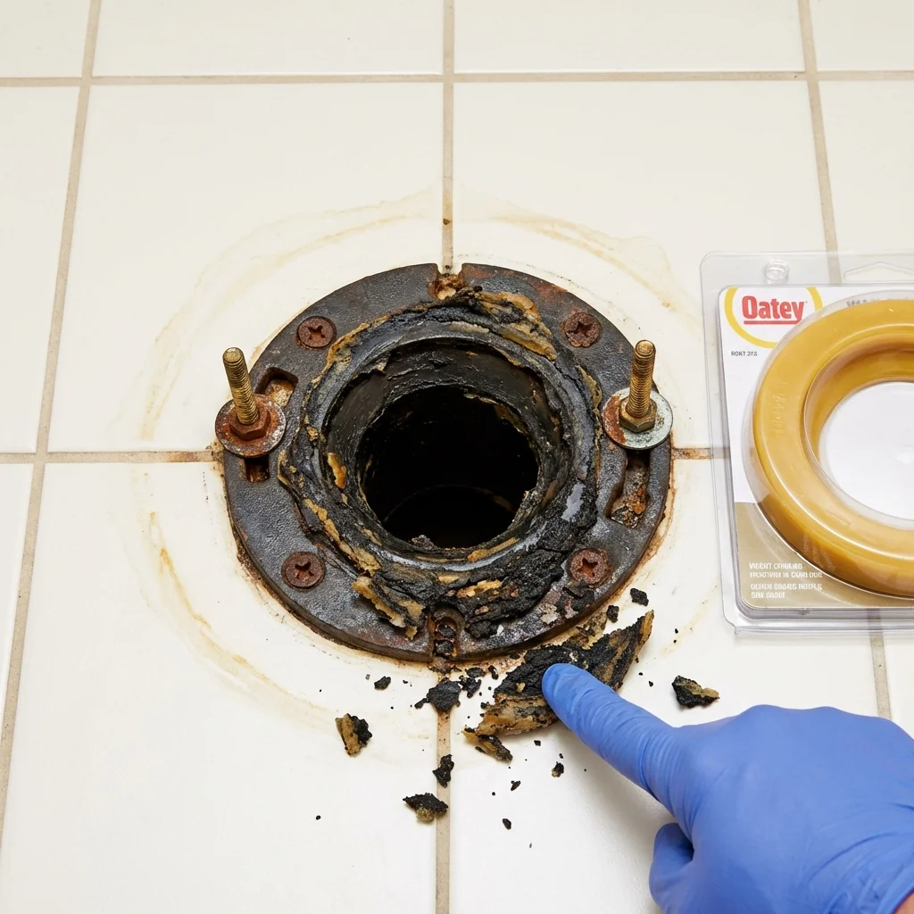 Failed wax ring showing water seepage at the base of a toilet in a Lansdowne, PA home